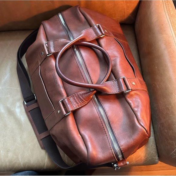 Frank & Oak Rue St Viateur brown leather duffel weekender travel bag unisex - Picture 6 of 17